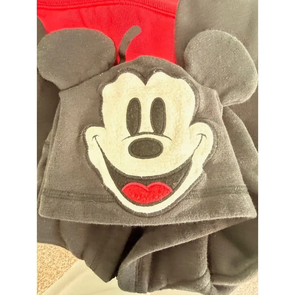 Disney Parks Mickey Mouse Toddler XS Full Zip Hoodie with Ears & Tail Red/Black